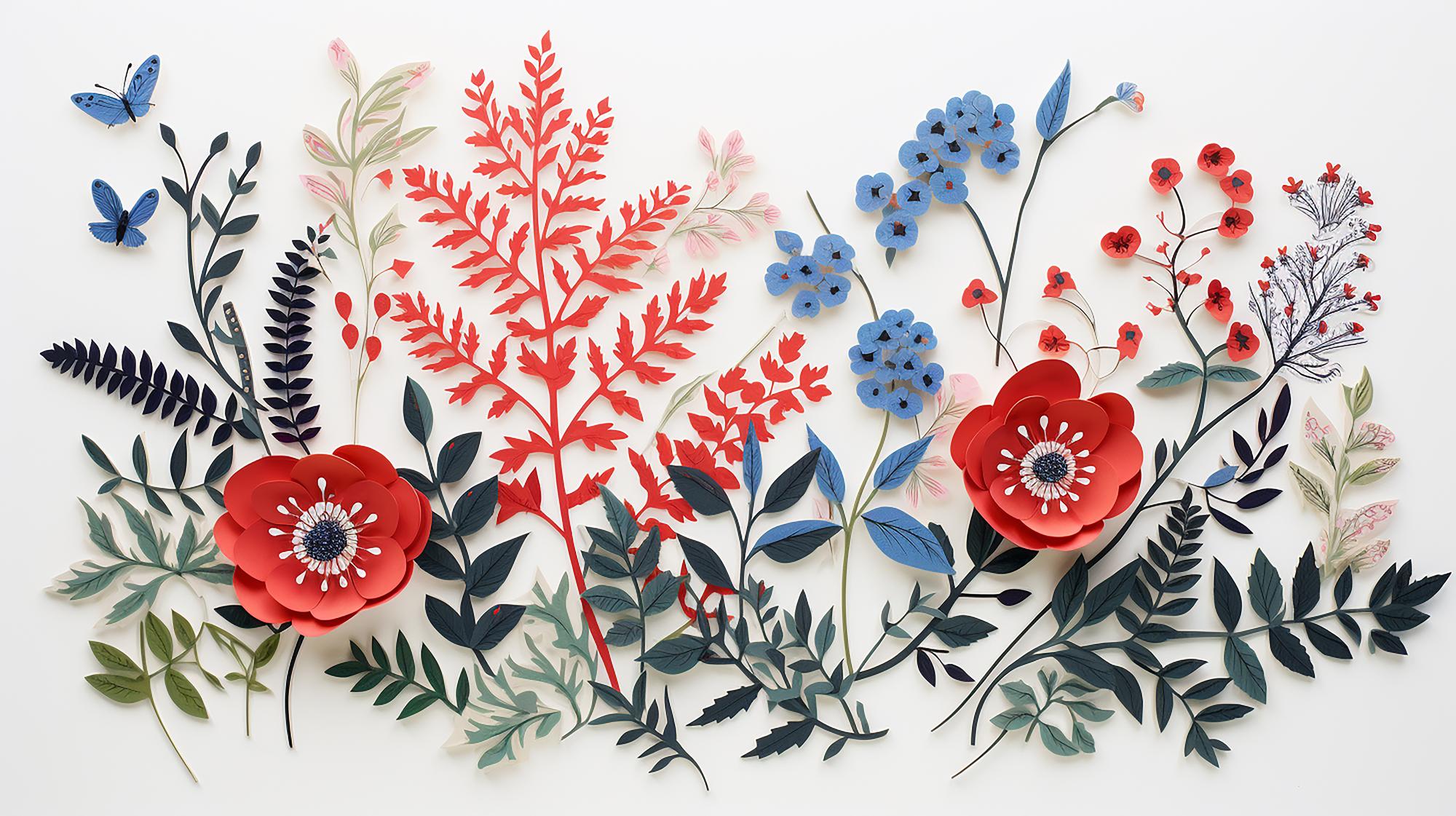 duży haftowany panel z motywem botanicznym